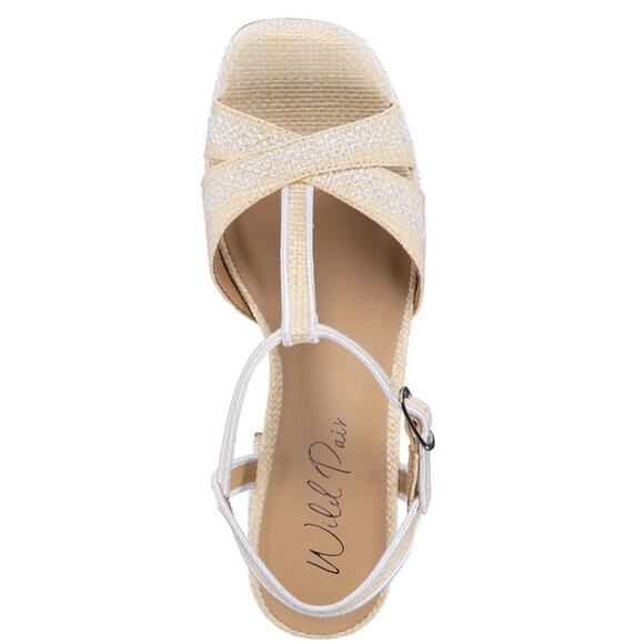 Wild pair Harperr White Linen Strap Sandals Cork Heel 8.5 NEW - Picture 4 of 15